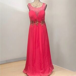 Barbie Pink Maxi Dress, by Fabulous couture GLS jeweled Chiffon women’s SZ Small
